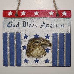 American Plaque Wall Hanging God Bless Decor Christian USA America Pride Army